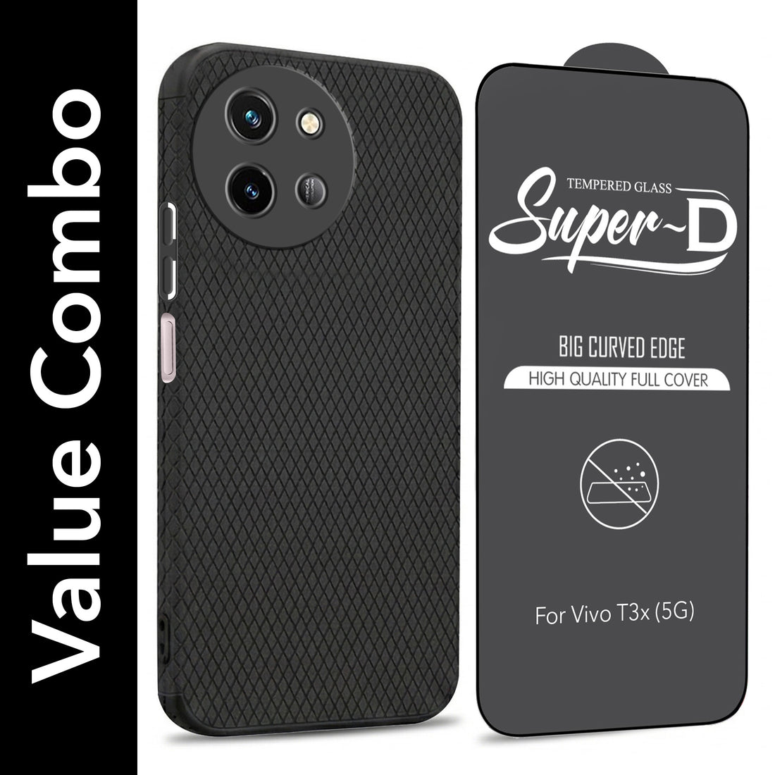 For Vivo T3X 5G Combo with Back Cover and 9H Tempered Glass (Liquid Silicone | Camera Protection | Oleophobic Coating Screen Glass)