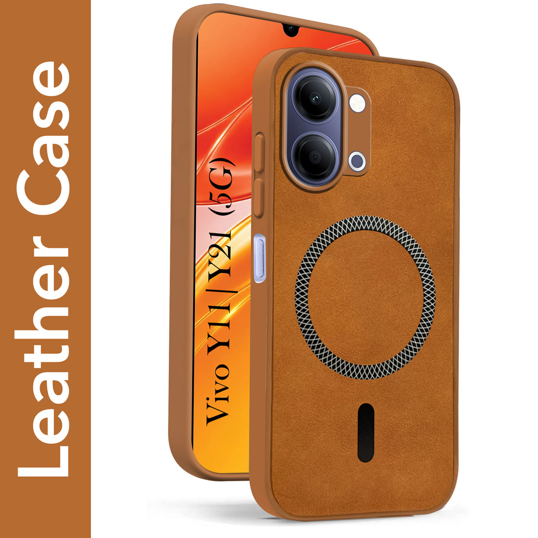 For Vivo Y11 | Vivo Y21 5G Back Cover Case Leather Finish (MagSafe Compatible Wireless Charging | Soft Touch | Camera Bump Protection)
