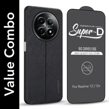 For Realme 12 | Realme 12X Combo (Textured Grip Design | Micro-Fiber Cloth Inside | Oleophobic Coating Screen Glass)