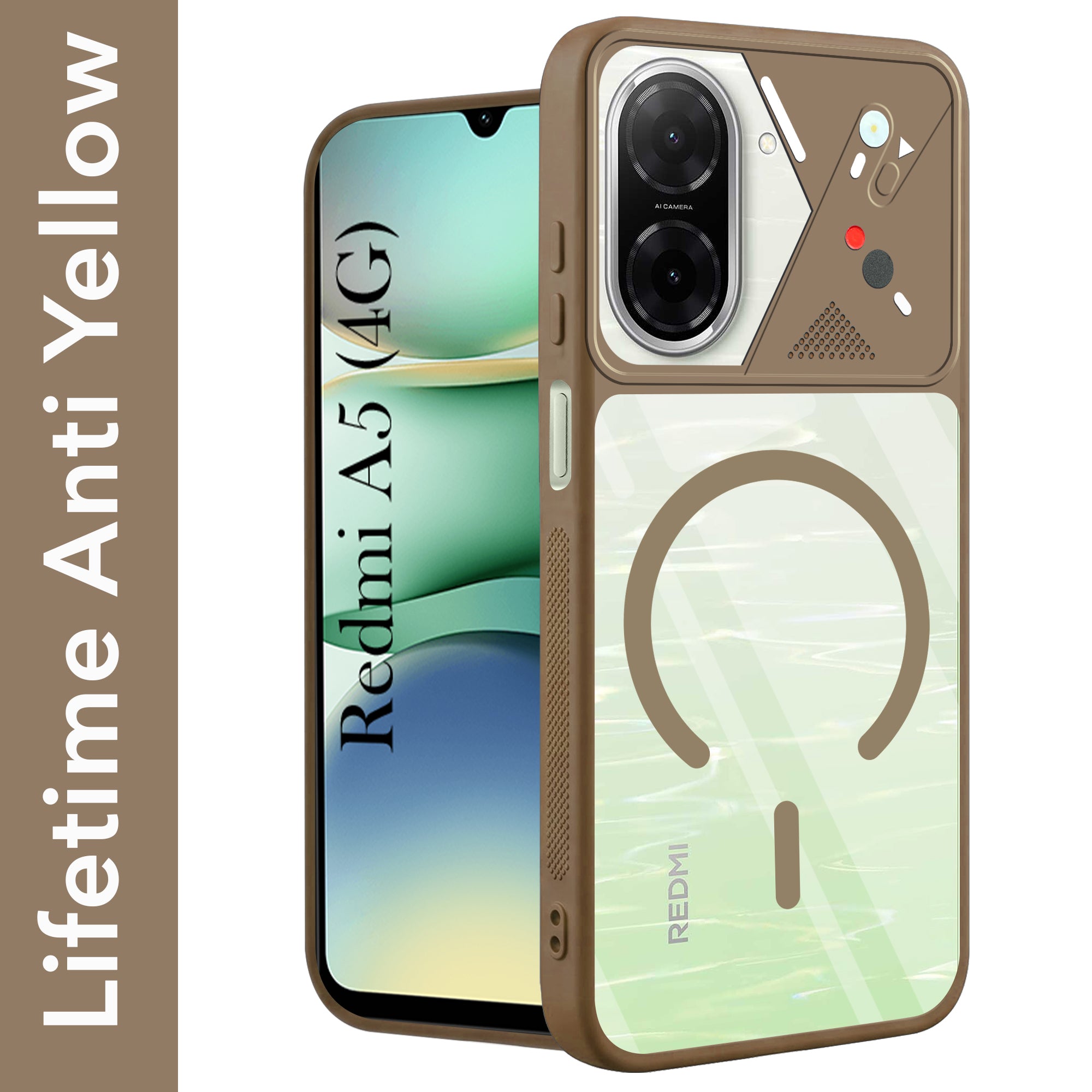 For Redmi A5 4G Back Cover Case Lifetime Anti-Yellow Clear (Camera Protection | Side Grip | Wireless MagSafe Compatible)