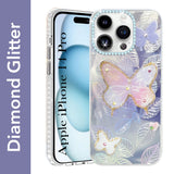 For Apple iPhone 14 Pro Back Cover Case (Luxury Floral Glitter Cute Butterfly | Diamond Studded Camera Bump | Girls & Women Design)