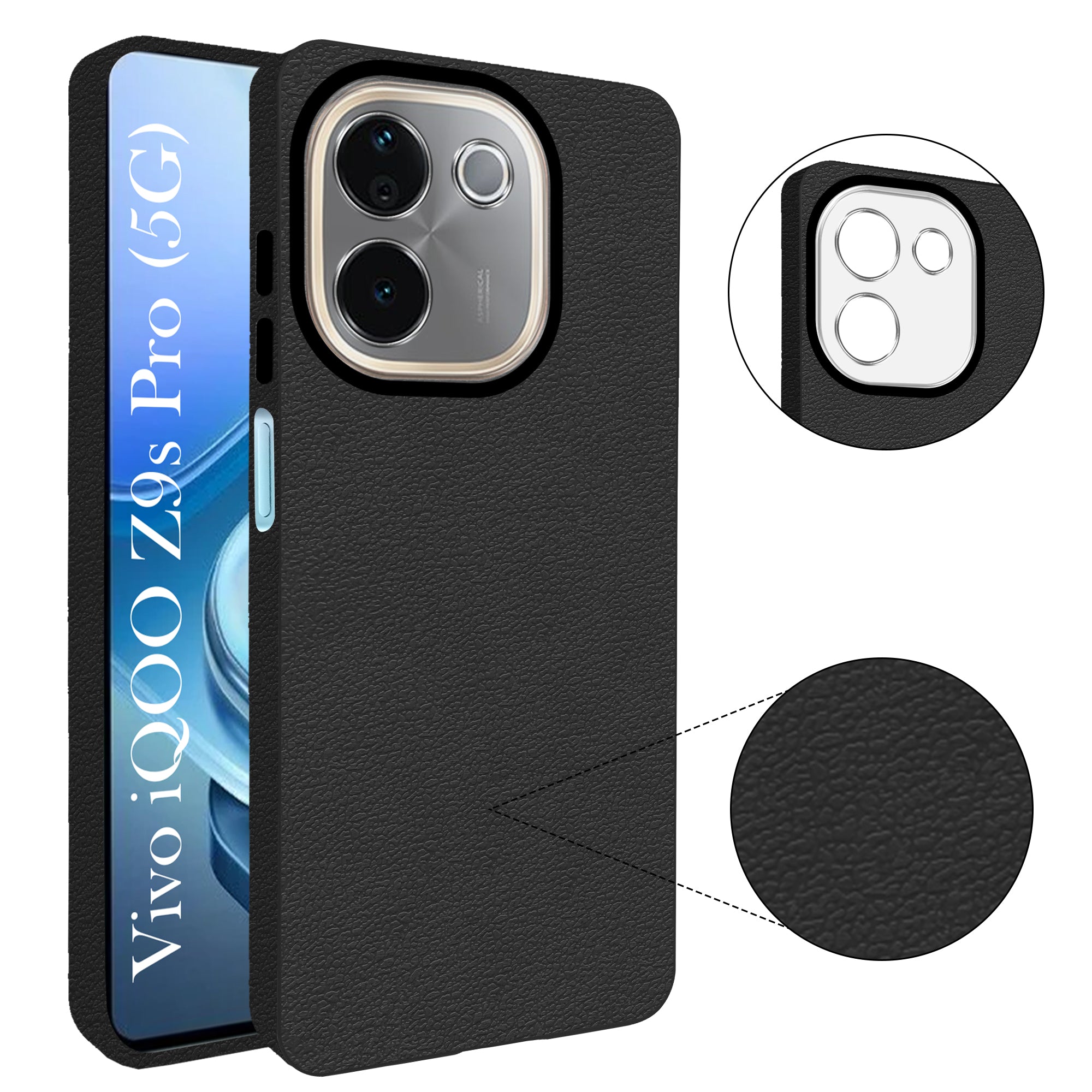 For Vivo iQOO Z9s Pro  Back Cover Case (Glass Like Camera Protection | Leather Feel | Minimalist Professional Grip)
