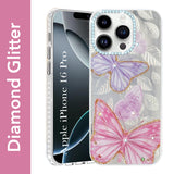 For Apple iPhone 16 Pro Back Cover Case (Luxury Floral Glitter Cute Butterfly | Diamond Studded Camera Bump | Girls & Women Design)
