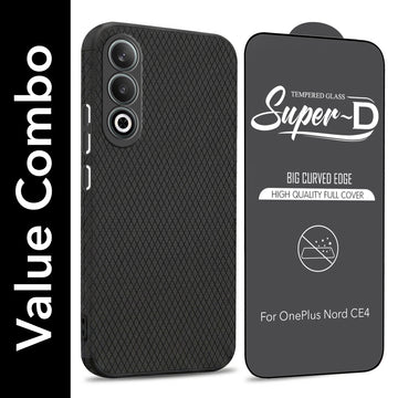 For Oneplus Nord CE 4 Combo with Back Cover and 9H Tempered Glass (Liquid Silicone | Camera Protection | Oleophobic Coating Screen Glass)