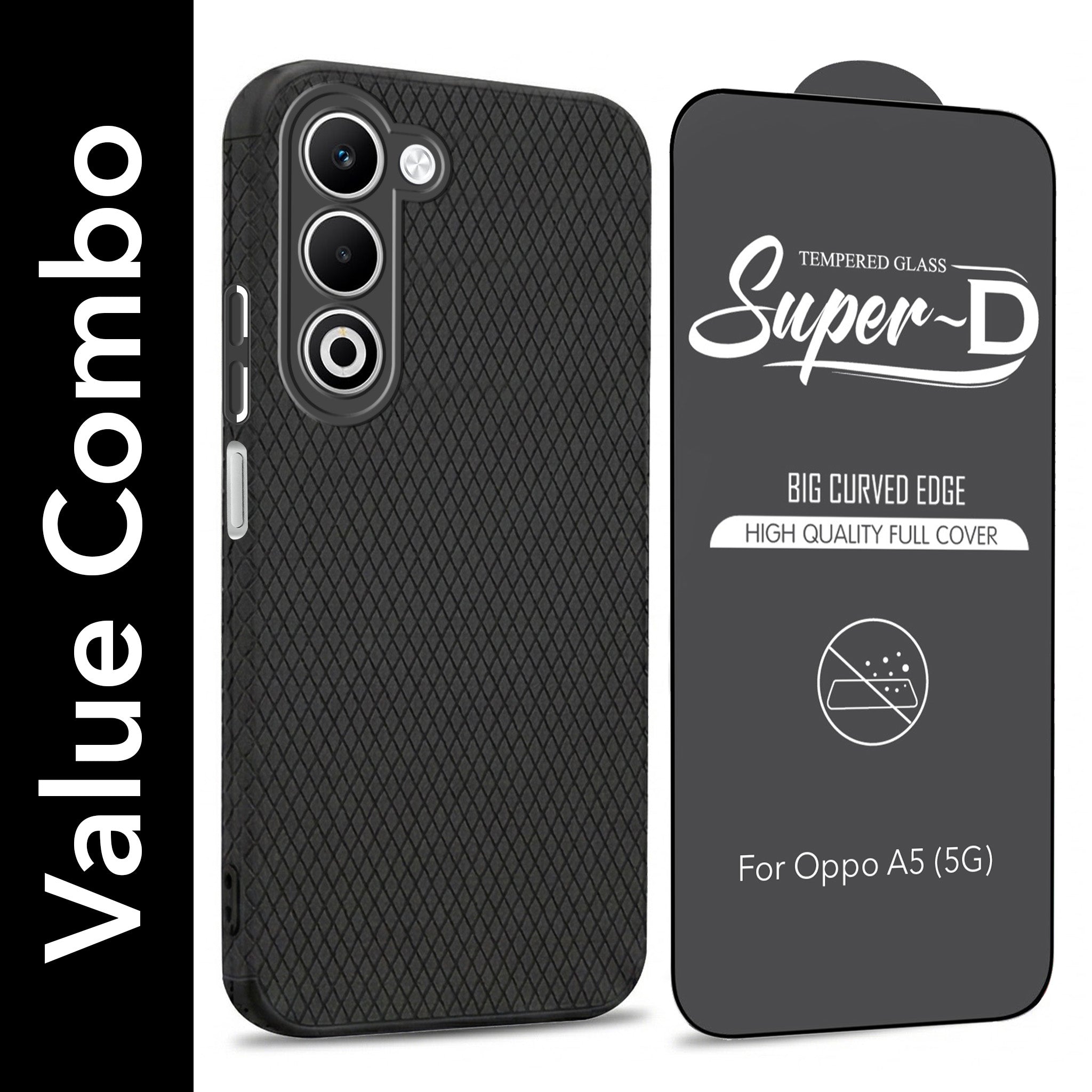 For Oppo A5 5G Combo with Back Cover and 9H Tempered Glass (Liquid Silicone | Camera Protection | Oleophobic Coating Screen Glass)