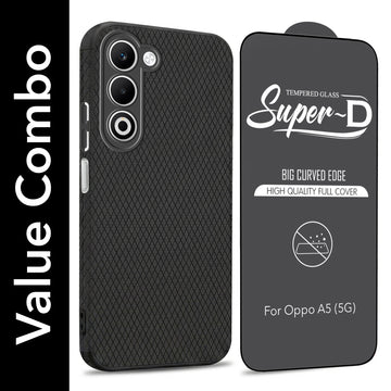 For Oppo A5 5G Combo with Back Cover and 9H Tempered Glass (Liquid Silicone | Camera Protection | Oleophobic Coating Screen Glass)