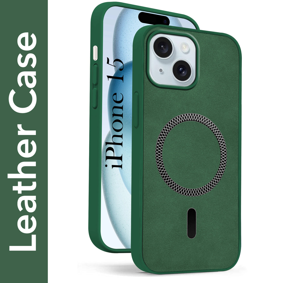 For Apple iPhone 15 Back Cover Case Leather Finish (MagSafe Compatible Wireless Charging | Soft Touch | Camera Bump Protection)