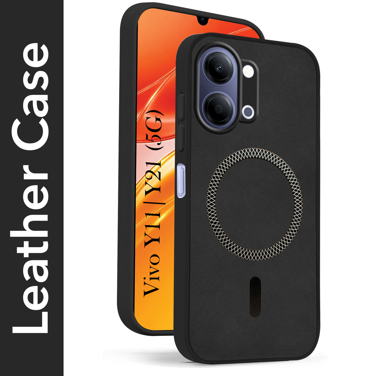 For Vivo Y11 | Vivo Y21 5G Back Cover Case Leather Finish (MagSafe Compatible Wireless Charging | Soft Touch | Camera Bump Protection)