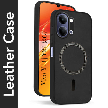 For Vivo Y11 | Vivo Y21 5G Back Cover Case Leather Finish (MagSafe Compatible Wireless Charging | Soft Touch | Camera Bump Protection)