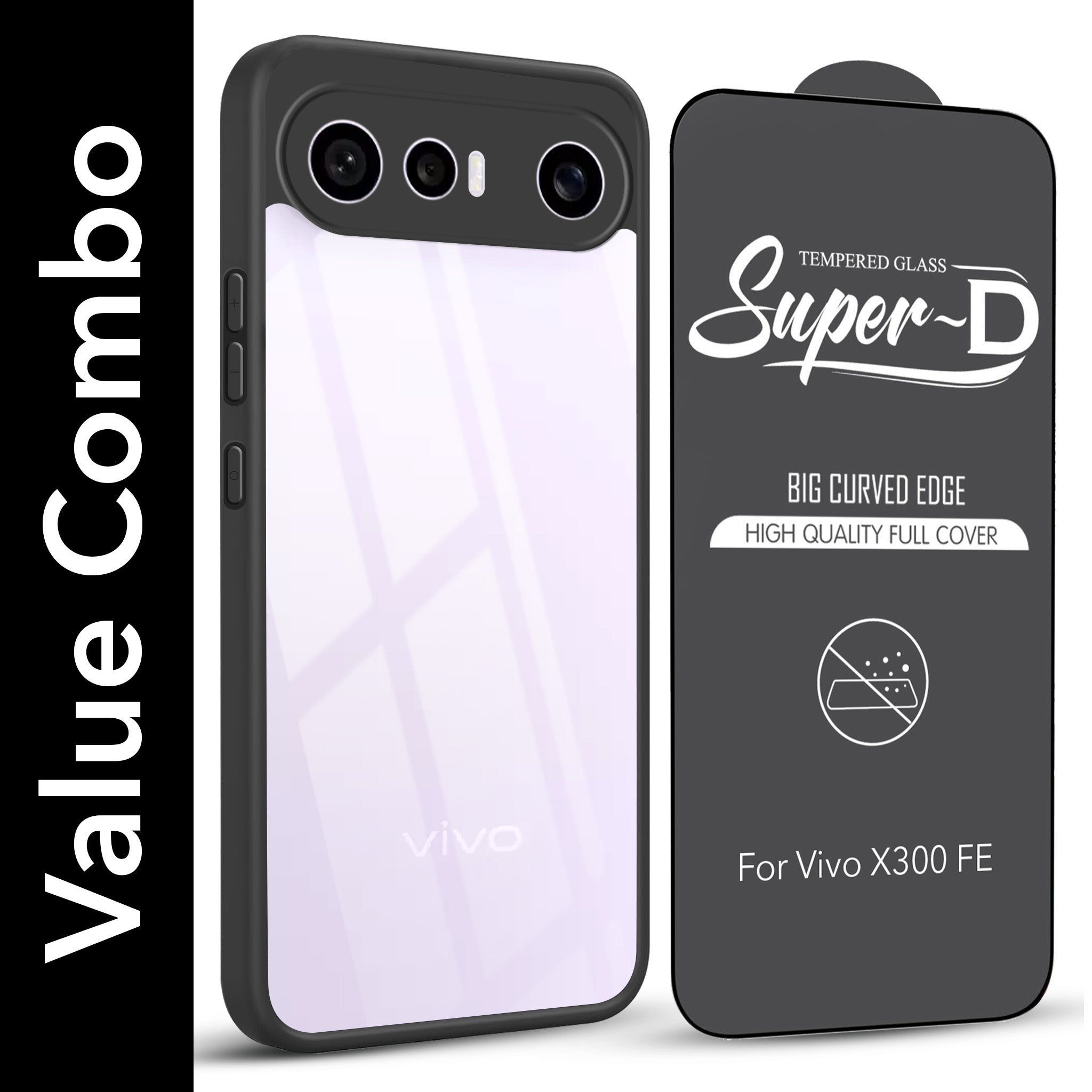 For Vivo X300 FE Combo with Back Cover and 9H Tempered Glass (Lifetime Anti-Yellow | Crystal Clear Shockproof | Oleophobic Coating Screen Glass)