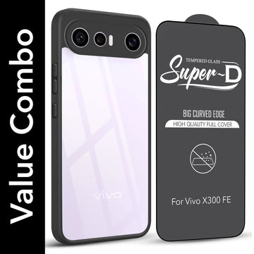 For Vivo X300 FE Combo with Back Cover and 9H Tempered Glass (Lifetime Anti-Yellow | Crystal Clear Shockproof | Oleophobic Coating Screen Glass)