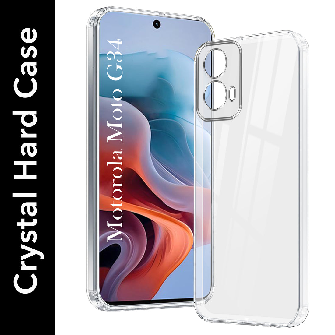 For Motorola Moto G34 5G Back Cover Case (Hybrid Crystal Panel with Side Soft PU | Camera Protection | HD Clear Shockproof)