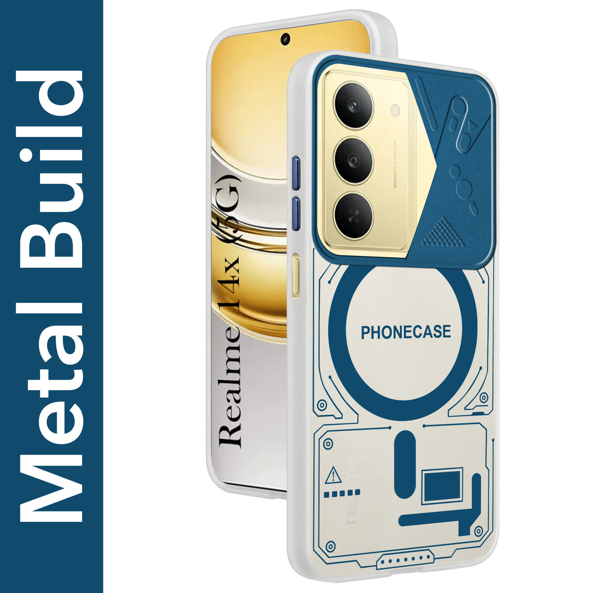 For Realme 14X Metallic Back Cover Case (Metallic Camera Protection & Buttons | Translucent Milky Shade | Hard Polycarbonate)
