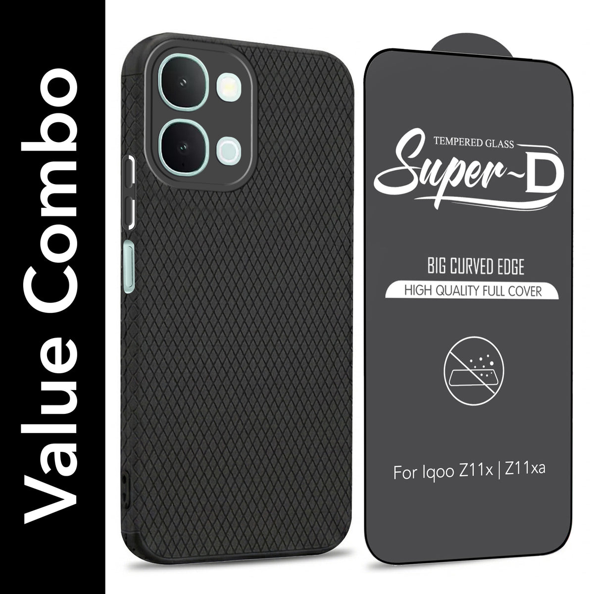 For iQOO Z11x | iQOO Z11xa Combo with Back Cover and 9H Tempered Glass (Liquid Silicone | Camera Protection | Oleophobic Coating Screen Glass)