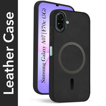 For Samsung Galaxy A07 5G | F70e 5G Back Cover Case Leather Finish (MagSafe Compatible Wireless Charging | Soft Touch | Camera Bump Protection)