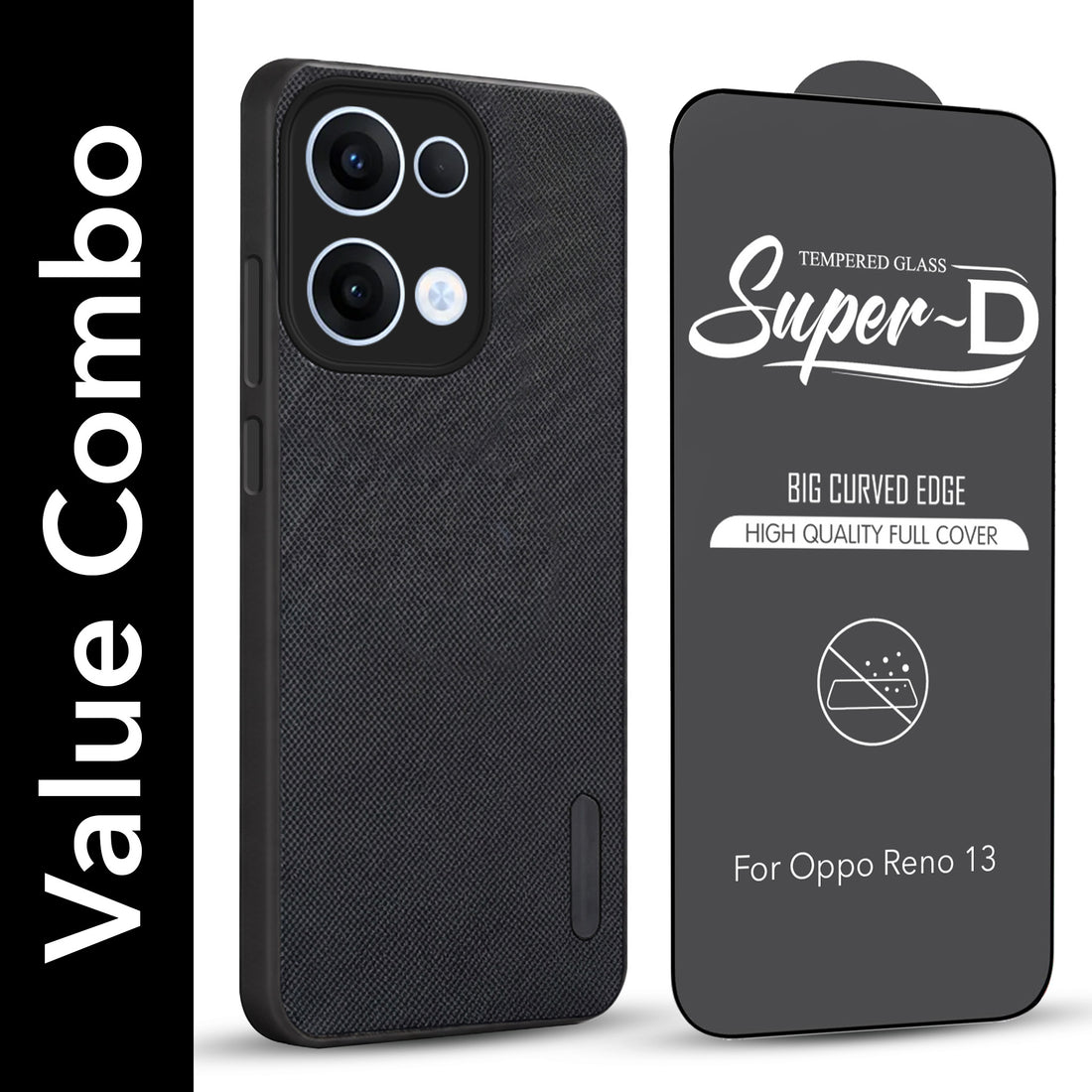 For Oppo Reno13 5G | Oppo Reno 13 5G Combo with Back Cover and 9H Tempered Glass (Textured Grip Design | Micro-Fiber Cloth Inside | Oleophobic Coating Screen Glass)