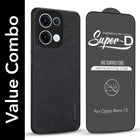 For Oppo Reno13 5G | Oppo Reno 13 5G Combo with Back Cover and 9H Tempered Glass (Textured Grip Design | Micro-Fiber Cloth Inside | Oleophobic Coating Screen Glass)