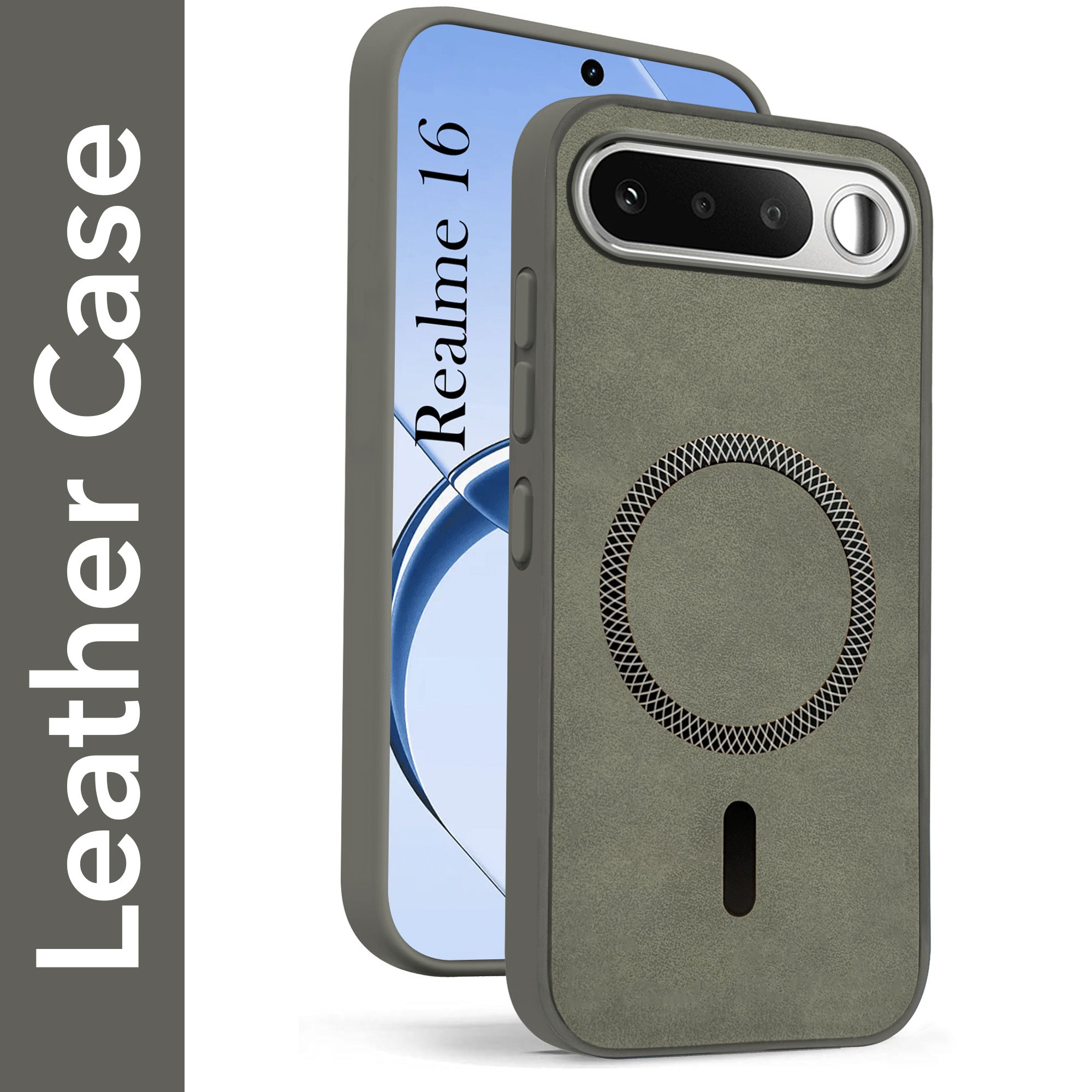 For Realme 16 Back Cover Case Leather Finish (MagSafe Compatible Wireless Charging | Soft Touch | Camera Bump Protection)
