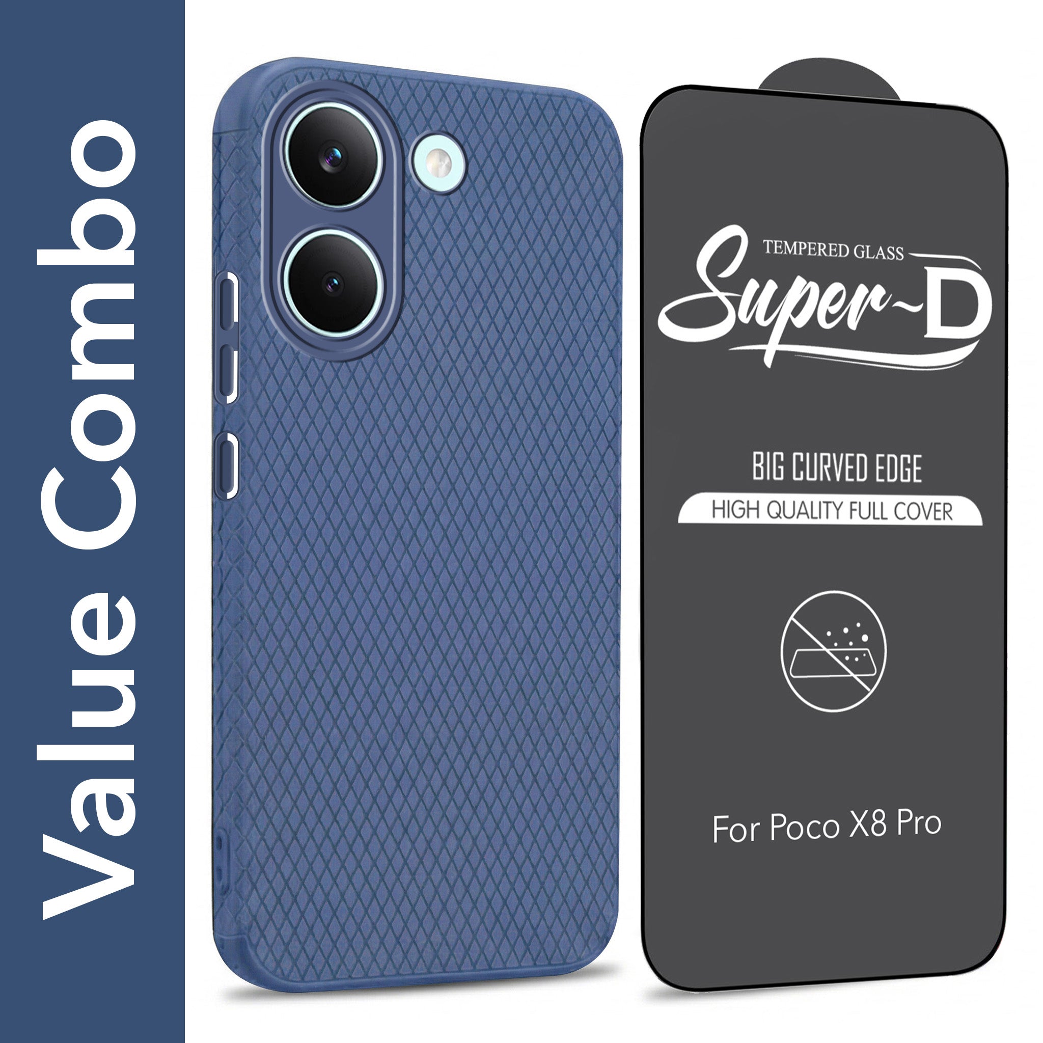For Poco X8 Pro 5G Combo with Back Cover and 9H Tempered Glass (Liquid Silicone | Camera Protection | Oleophobic Coating Screen Glass)