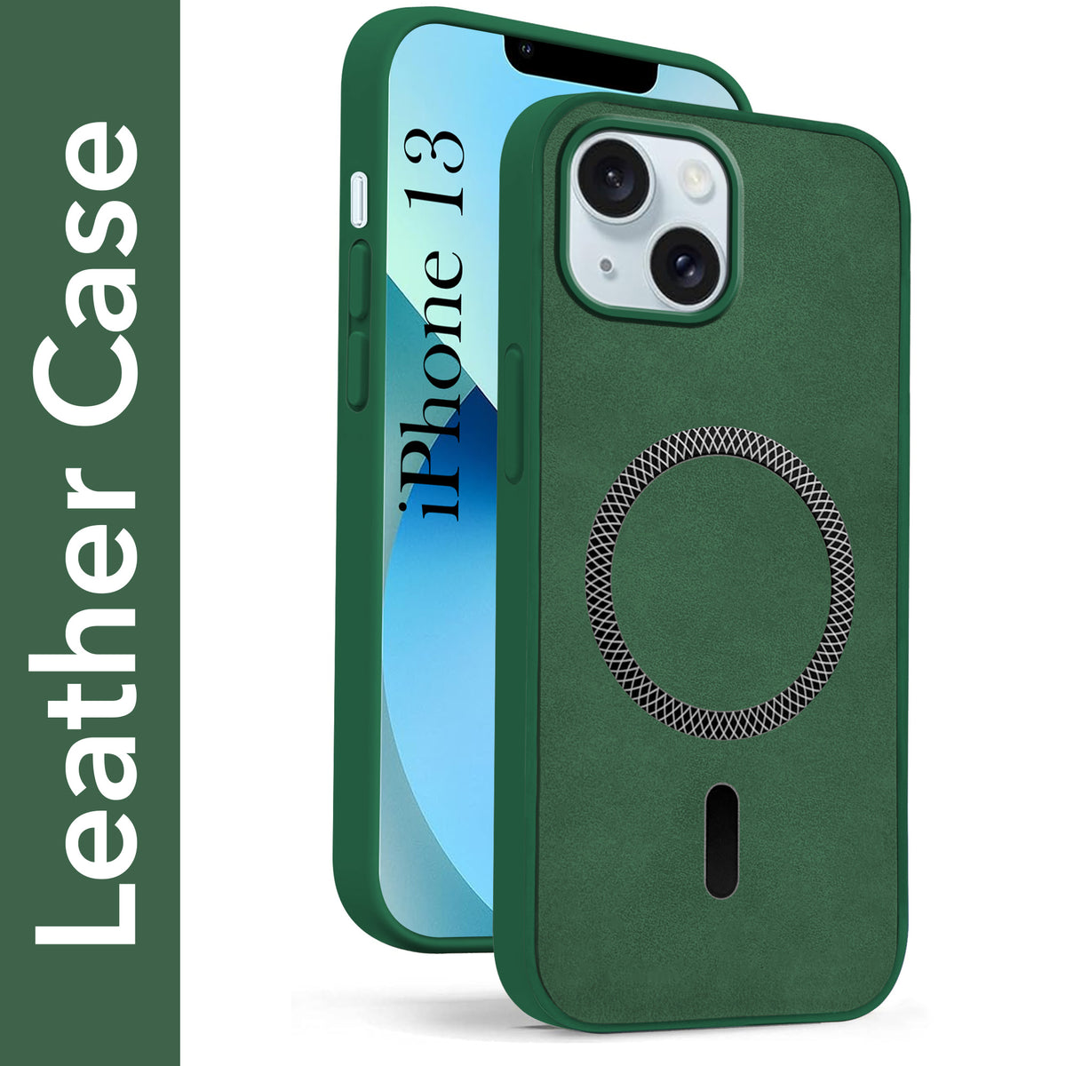 For Apple iPhone 13 Back Cover Case (Sleek Leather Finish | MagSafe Compatible Wireless Charging | Camera Bump Protection)