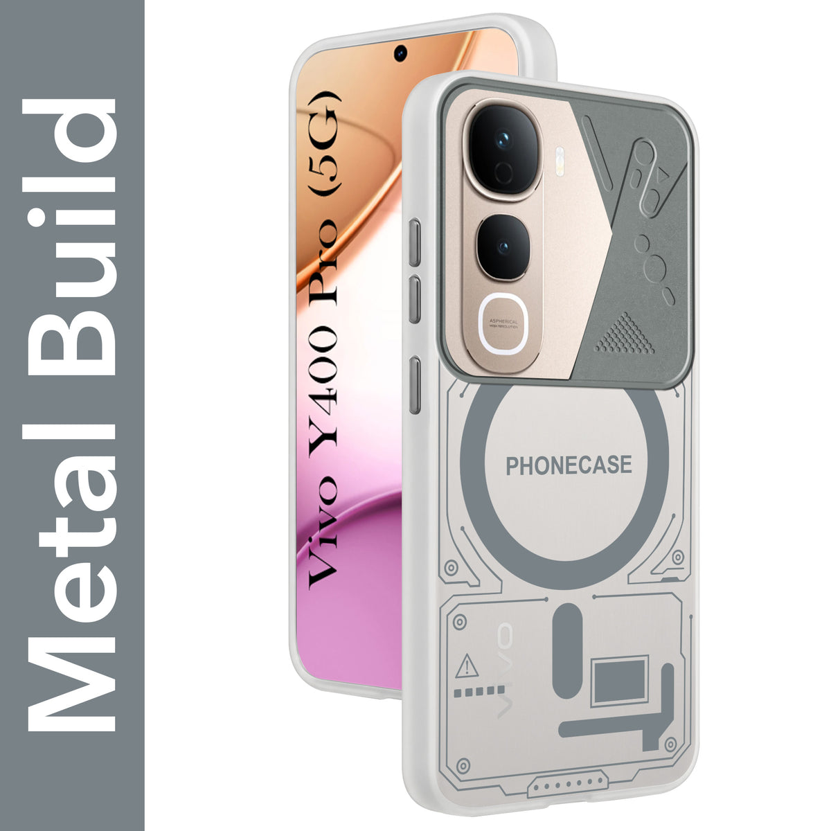 For Vivo Y400 Pro Metallic Back Cover Case (Metallic Camera Protection & Buttons | Translucent Milky Shade | Hard Polycarbonate)