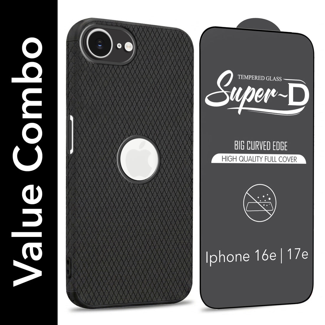 For Apple iPhone 16e | iPhone 17e Combo with Back Cover and 9H Tempered Glass (Liquid Silicone | Camera Protection | Oleophobic Coating Screen Glass)