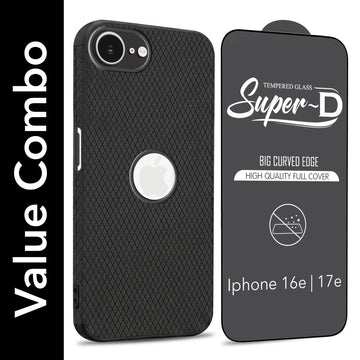 For Apple iPhone 16e | iPhone 17e Combo with Back Cover and 9H Tempered Glass (Liquid Silicone | Camera Protection | Oleophobic Coating Screen Glass)