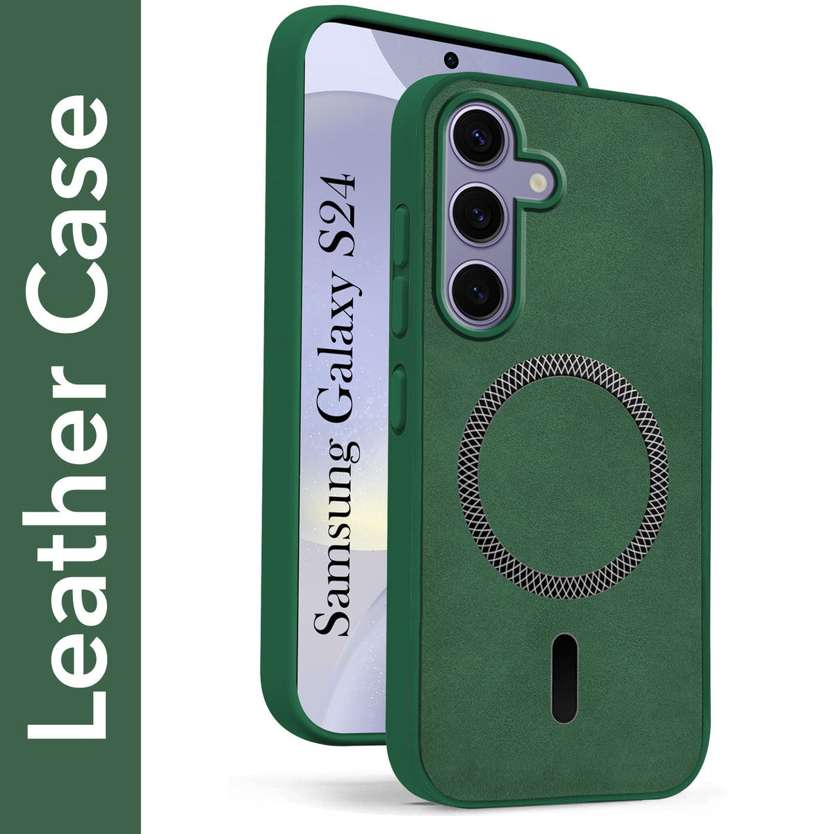 For Samsung Galaxy S24 Back Cover Case (Sleek Leather Finish | MagSafe Compatible Wireless Charging | Camera Bump Protection)