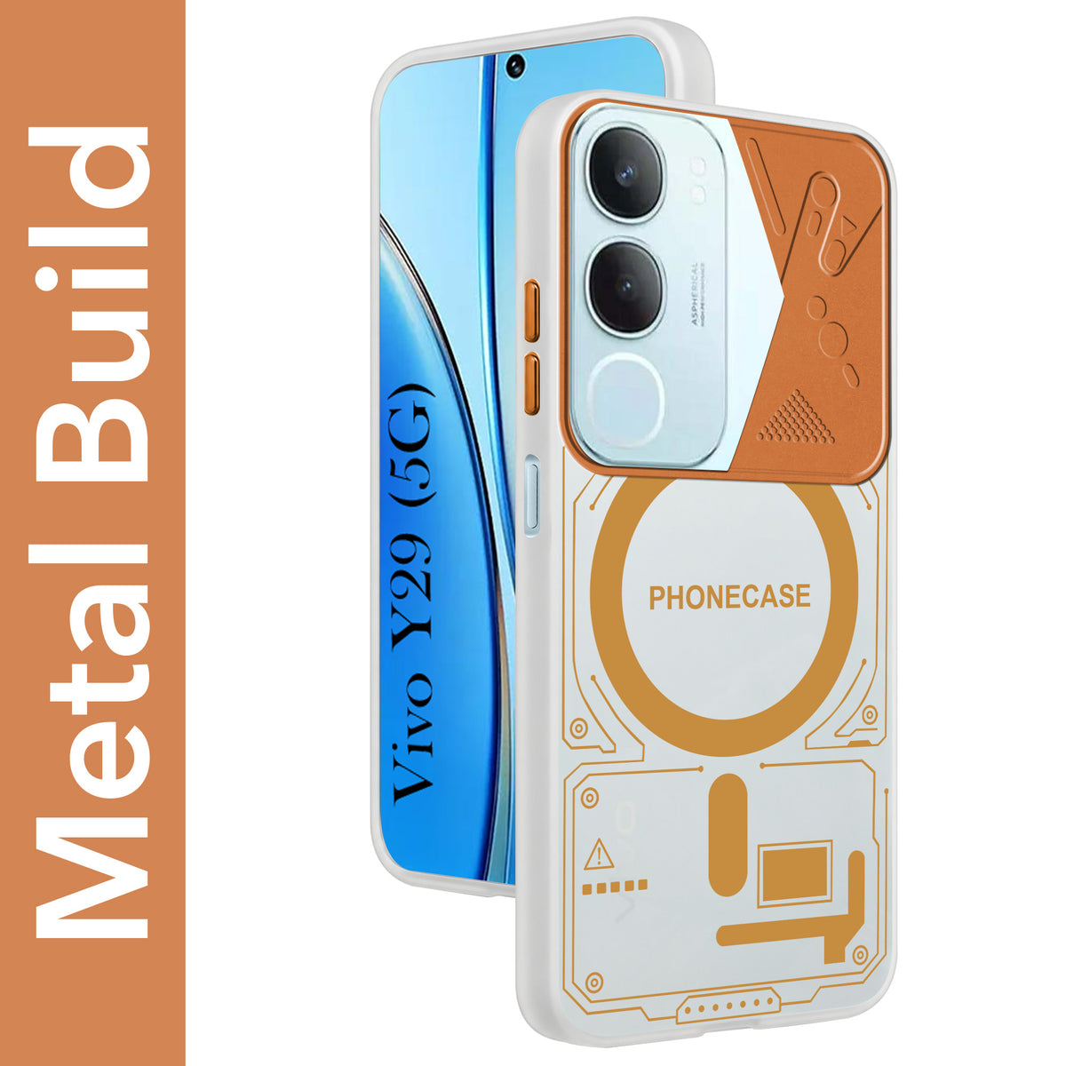 For Vivo Y29 Metallic Back Cover Case (Metallic Camera Protection & Buttons | Translucent Milky Shade | Hard Polycarbonate)