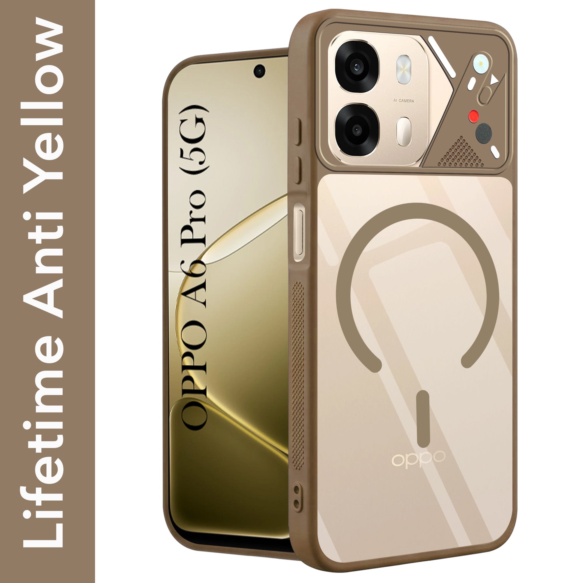 For Oppo A6 Pro Back Cover Case Lifetime Anti-Yellow Clear (Camera Protection | Side Grip | Wireless MagSafe Compatible)