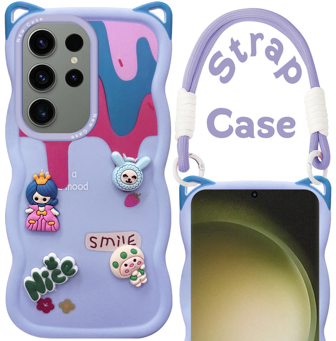 For Samsung Galaxy S23 Ultra Back Case Cover Strap (3D embossed Figures | Strap Holder | 360* Soft Cushion with Camera Bump)