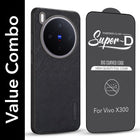 For Vivo X300 5G Combo with Back Cover and 9H Tempered Glass (Textured Grip Design | Micro-Fiber Cloth Inside | Oleophobic Coating Screen Glass)