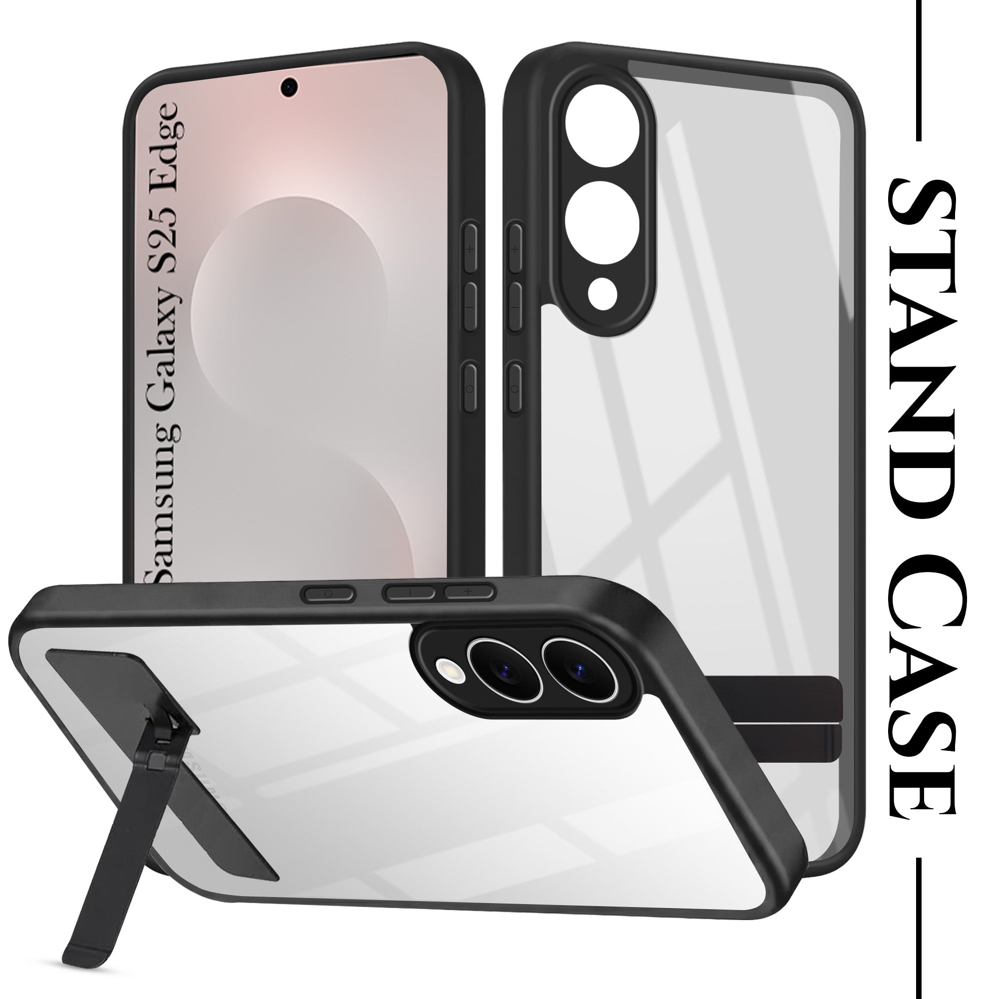 For Samsung Galaxy S25 Edge Back Cover Case (Built-in Stand | Lifetime Anti Yellow | Kickstand Shockproof | Camera Protection | MagSafe Compatible)
