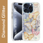 For Apple iPhone 15 Pro Back Cover Case (Luxury Floral Glitter Cute Butterfly | Diamond Studded Camera Bump | Girls & Women Design)