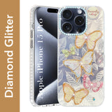 For Apple iPhone 15 Pro Back Cover Case (Luxury Floral Glitter Cute Butterfly | Diamond Studded Camera Bump | Girls & Women Design)