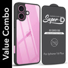 For Apple iPhone 16 Plus Combo with Back Cover and 9H Tempered Glass (Lifetime Anti-Yellow | Crystal Clear Shockproof | Oleophobic Coating Screen Glass)
