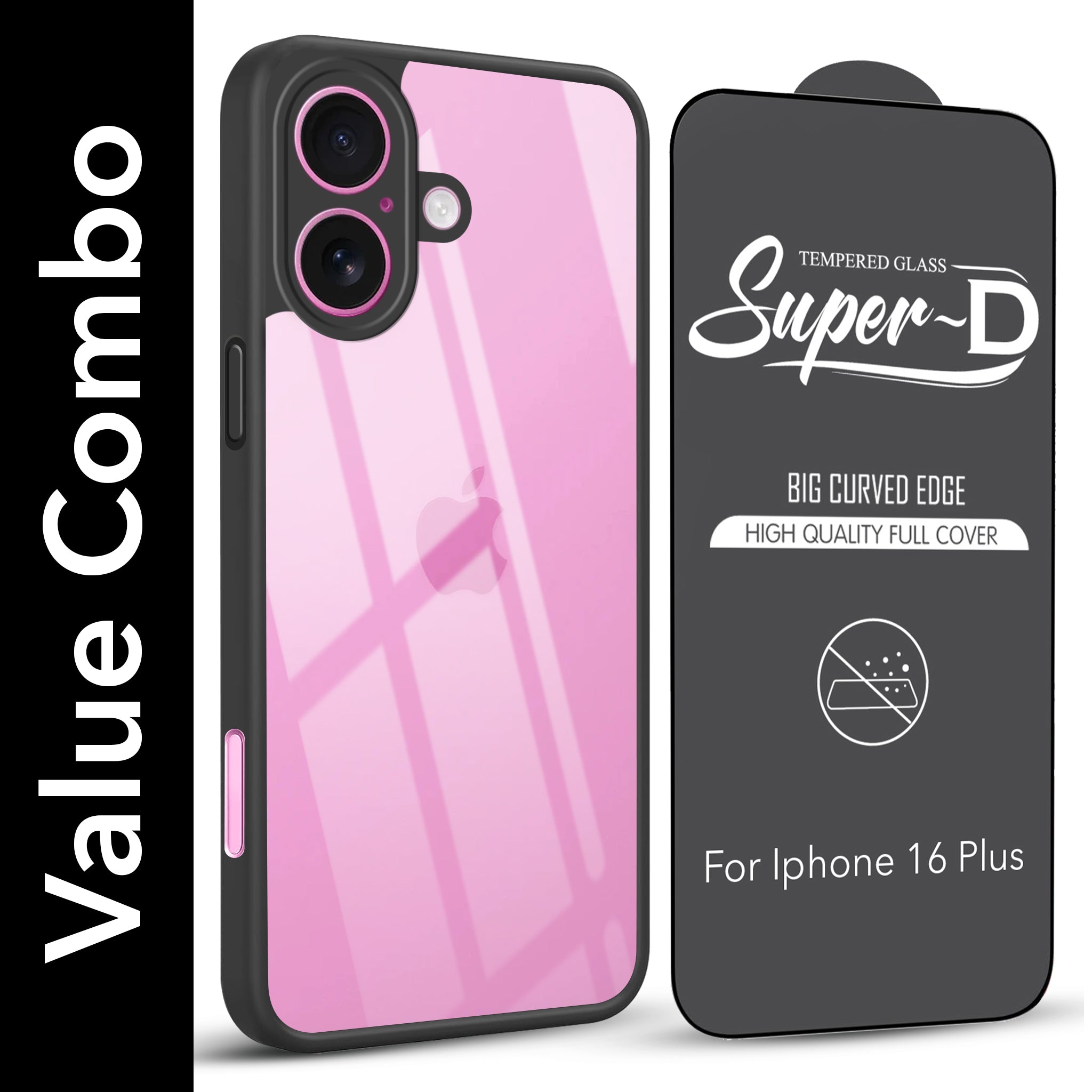 For Apple iPhone 16 Plus Combo with Back Cover and 9H Tempered Glass (Lifetime Anti-Yellow | Crystal Clear Shockproof | Oleophobic Coating Screen Glass)