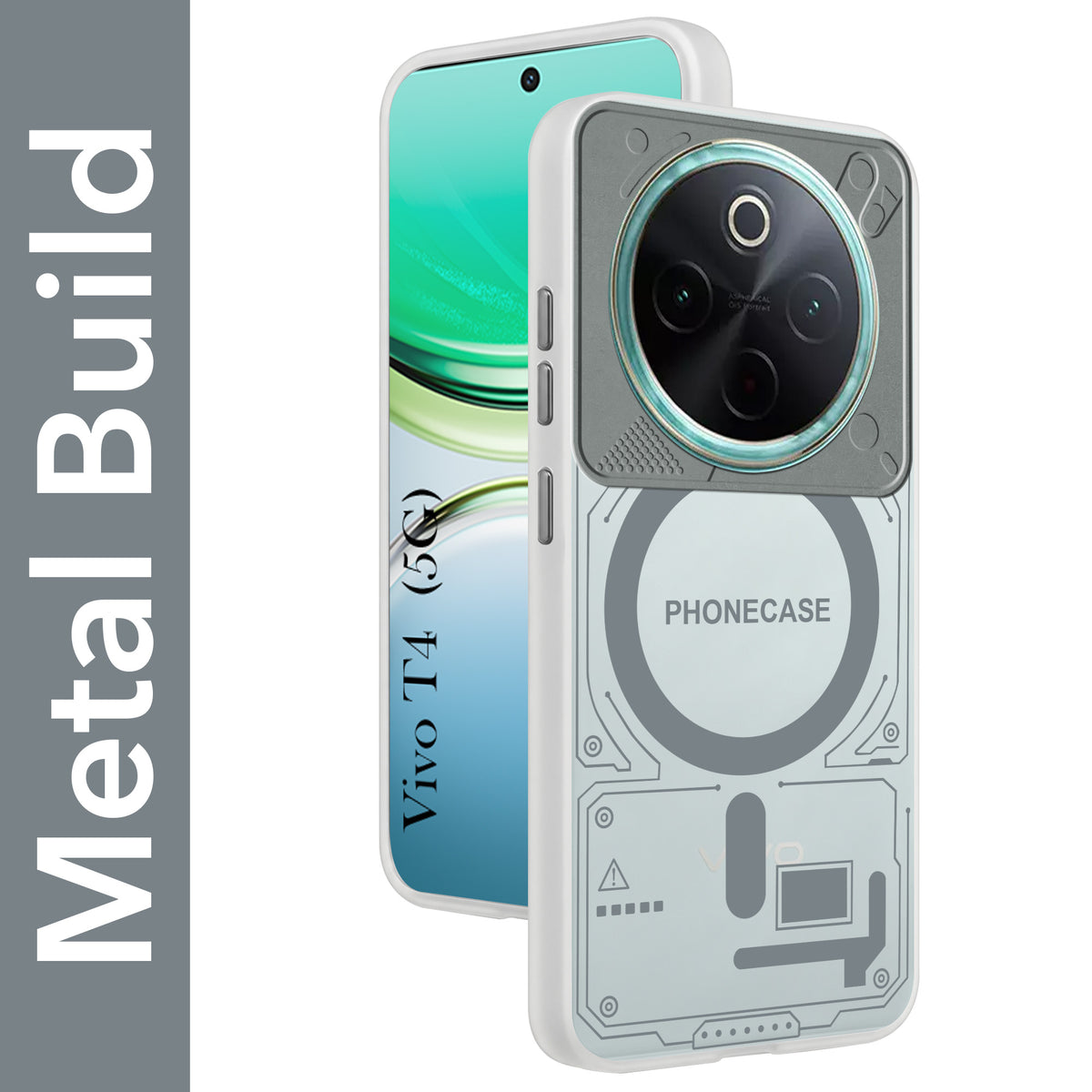 For Vivo T4 Metallic Back Cover Case (Metallic Camera Protection & Buttons | Translucent Milky Shade | Hard Polycarbonate)