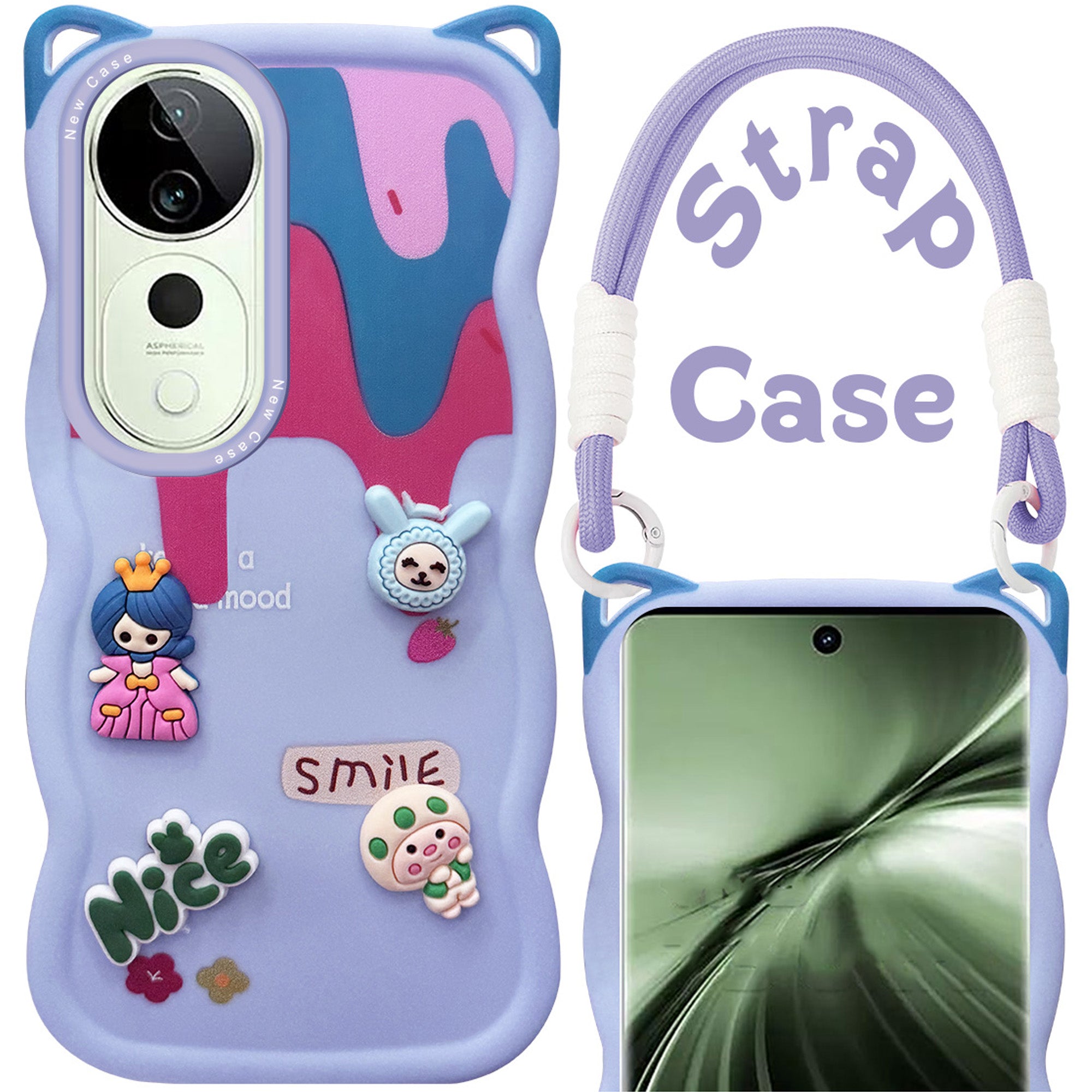 For Vivo T3 Ultra Back Case Cover Strap (3D embossed Figures | Strap Holder | 360* Soft Cushion with Camera Bump)