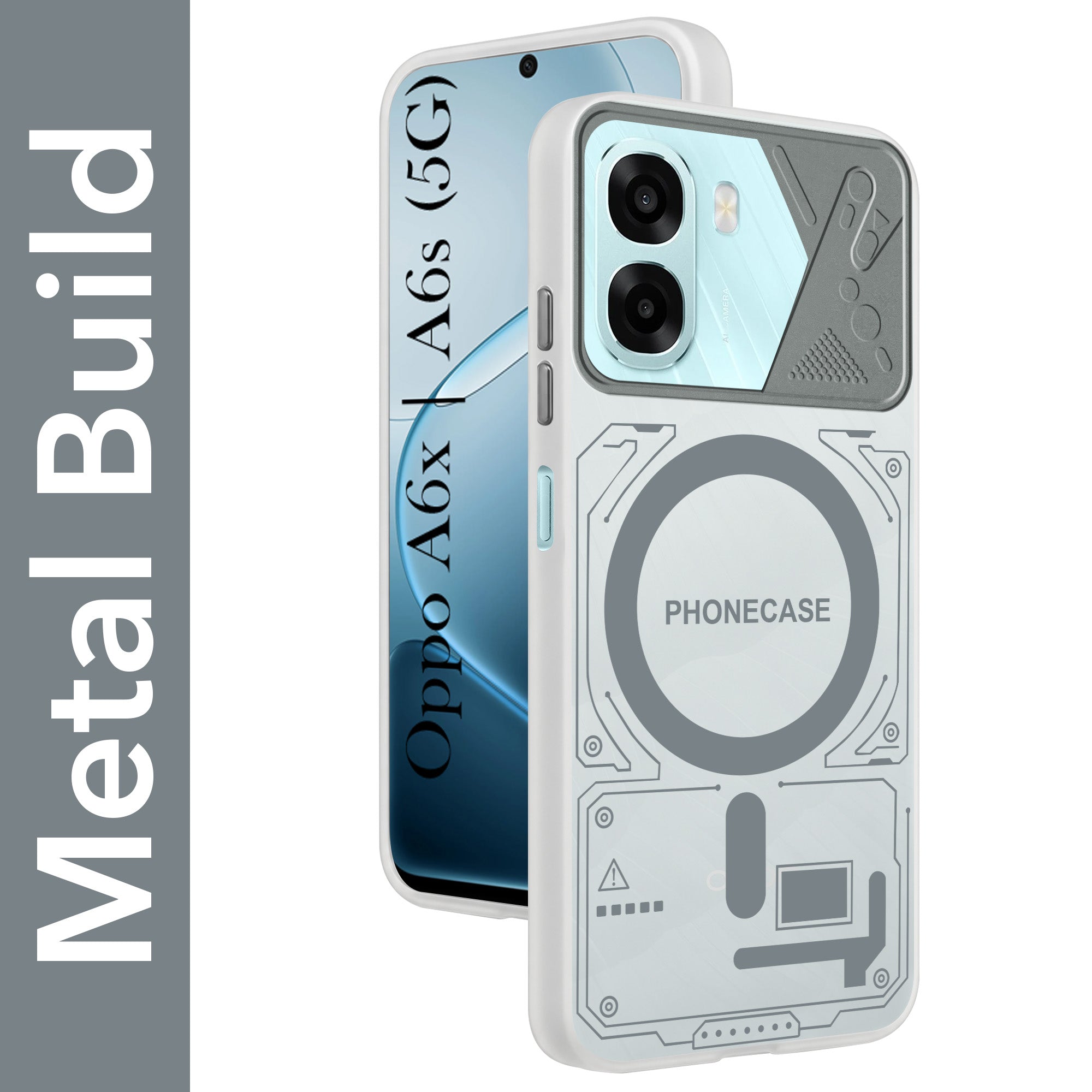 For Oppo A6X | Oppo A6S Metallic Back Cover Case (Metallic Camera Protection & Buttons | Translucent Milky Shade | Hard Polycarbonate)