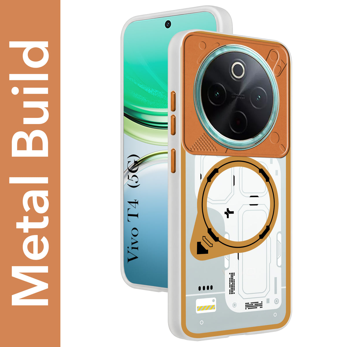 For Vivo T4 Metallic Back Cover Case (Metallic Camera Protection & Buttons | Translucent Milky Shade | Hard Polycarbonate)