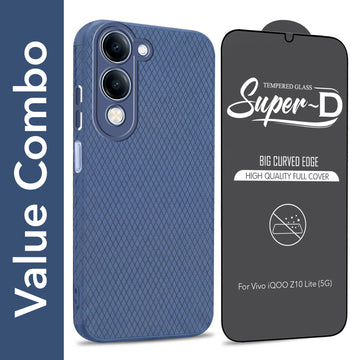 For Vivo iQOO Z10 Lite Combo with Back Cover and 9H Tempered Glass (Liquid Silicone | Camera Protection | Oleophobic Coating Screen Glass)