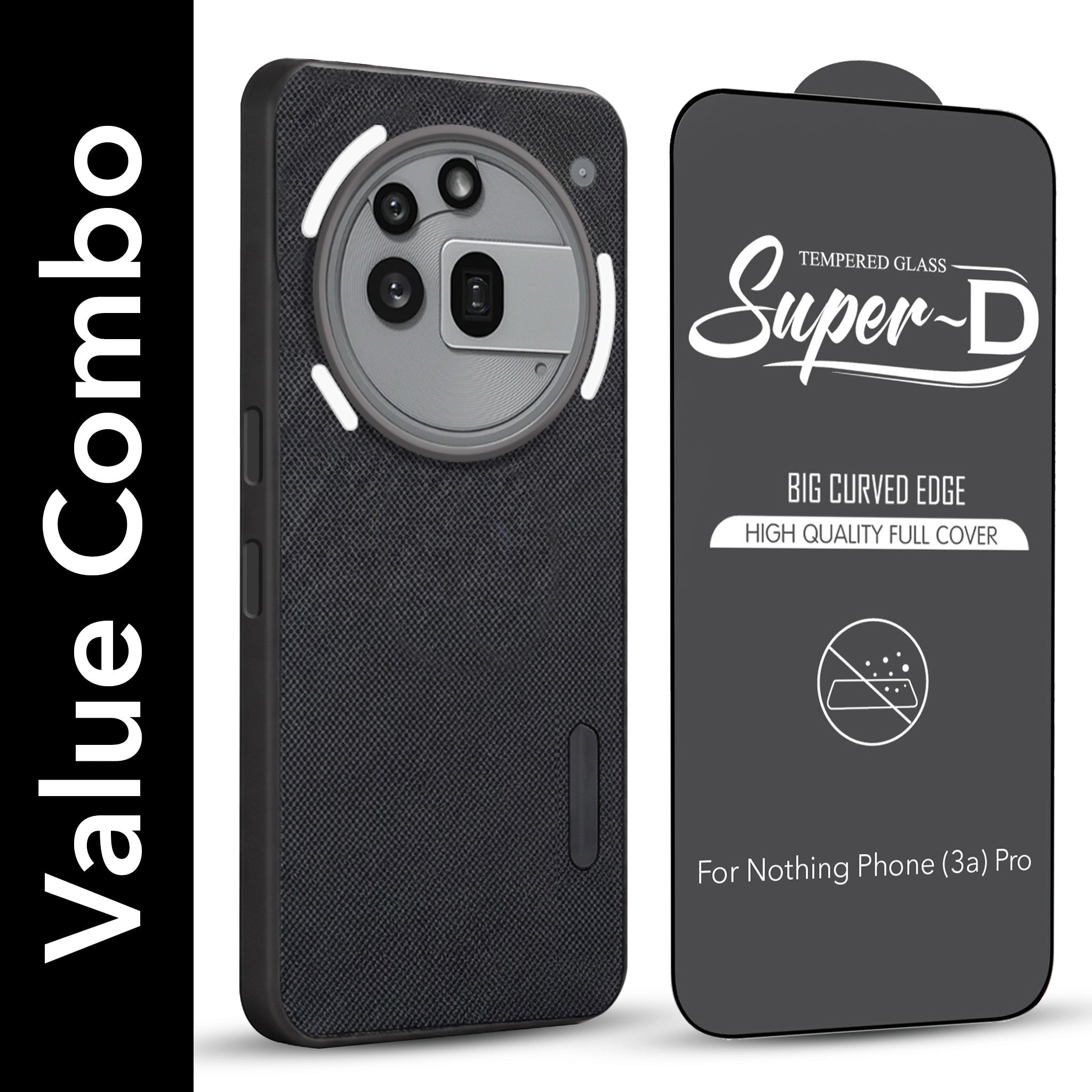 For Nothing Phone 3A Pro 5G Combo (Textured Grip Design | Micro-Fiber Cloth Inside | Oleophobic Coating Screen Glass)