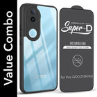 For Vivo iQOO Z10R Combo with Back Cover and 9H Tempered Glass (Lifetime Anti-Yellow | Crystal Clear Shockproof | Oleophobic Coating Screen Glass)