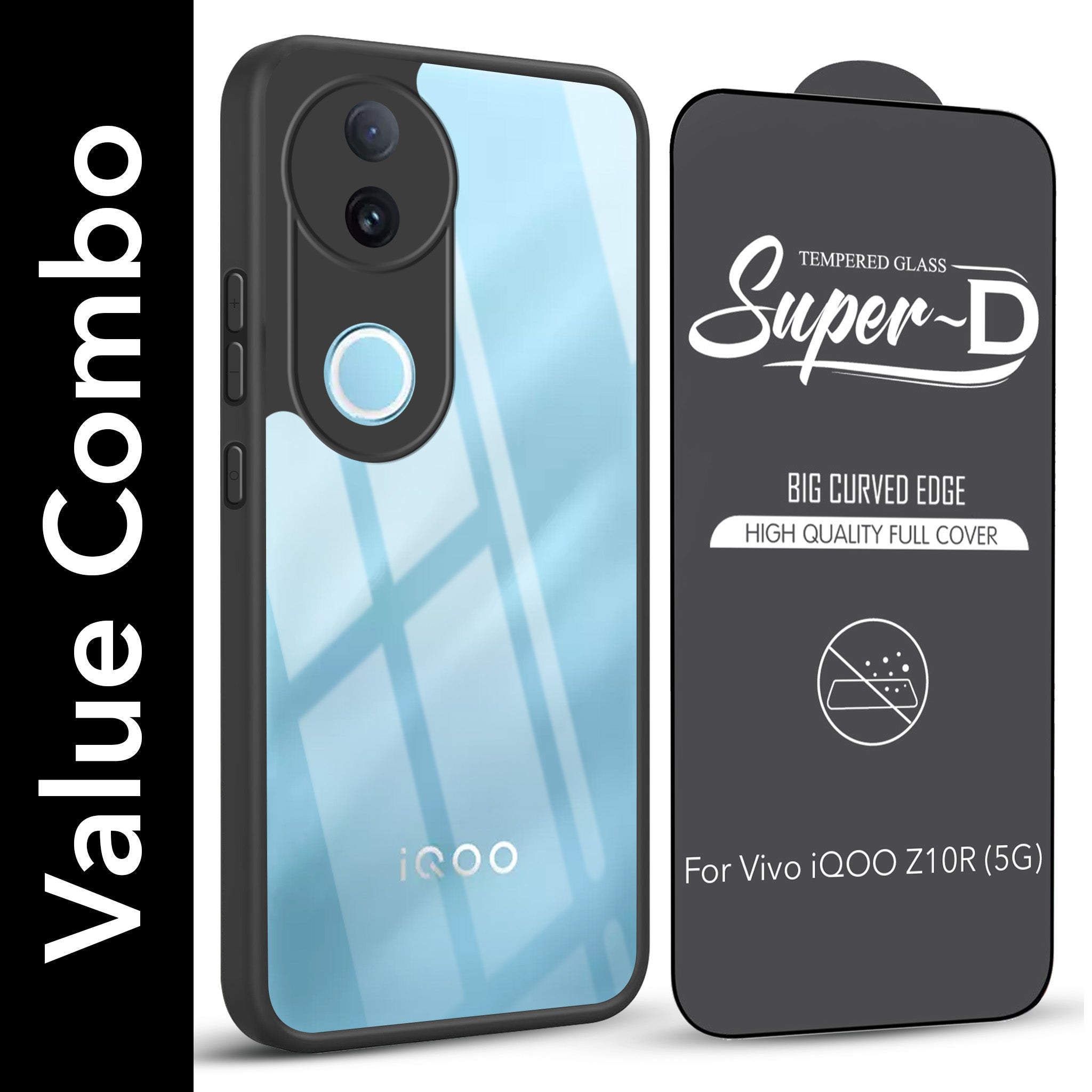 For Vivo iQOO Z10R Combo with Back Cover and 9H Tempered Glass (Lifetime Anti-Yellow | Crystal Clear Shockproof | Oleophobic Coating Screen Glass)