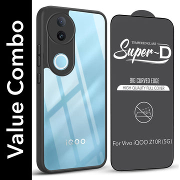 For Vivo iQOO Z10R Combo with Back Cover and 9H Tempered Glass (Lifetime Anti-Yellow | Crystal Clear Shockproof | Oleophobic Coating Screen Glass)