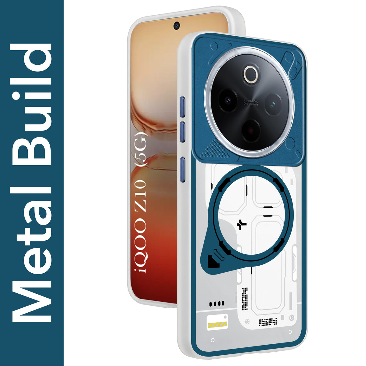 For Vivo iQOO Z10 Metallic Back Cover Case (Metallic Camera Protection & Buttons | Translucent Milky Shade | Hard Polycarbonate)