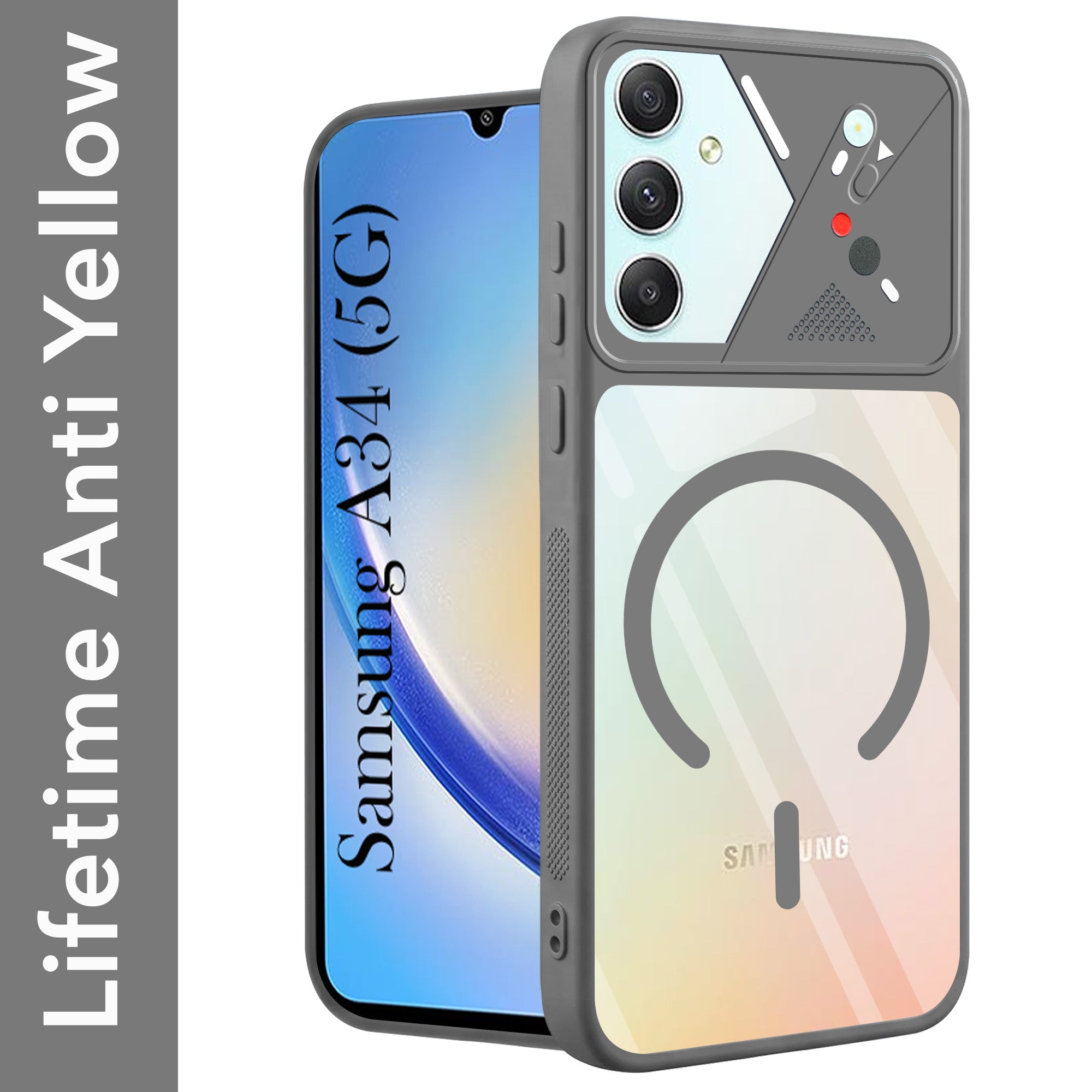 For Samsung Galaxy A34 5G Back Cover Case Lifetime Anti-Yellow Clear (Camera Protection | Side Grip | Wireless MagSafe Compatible)