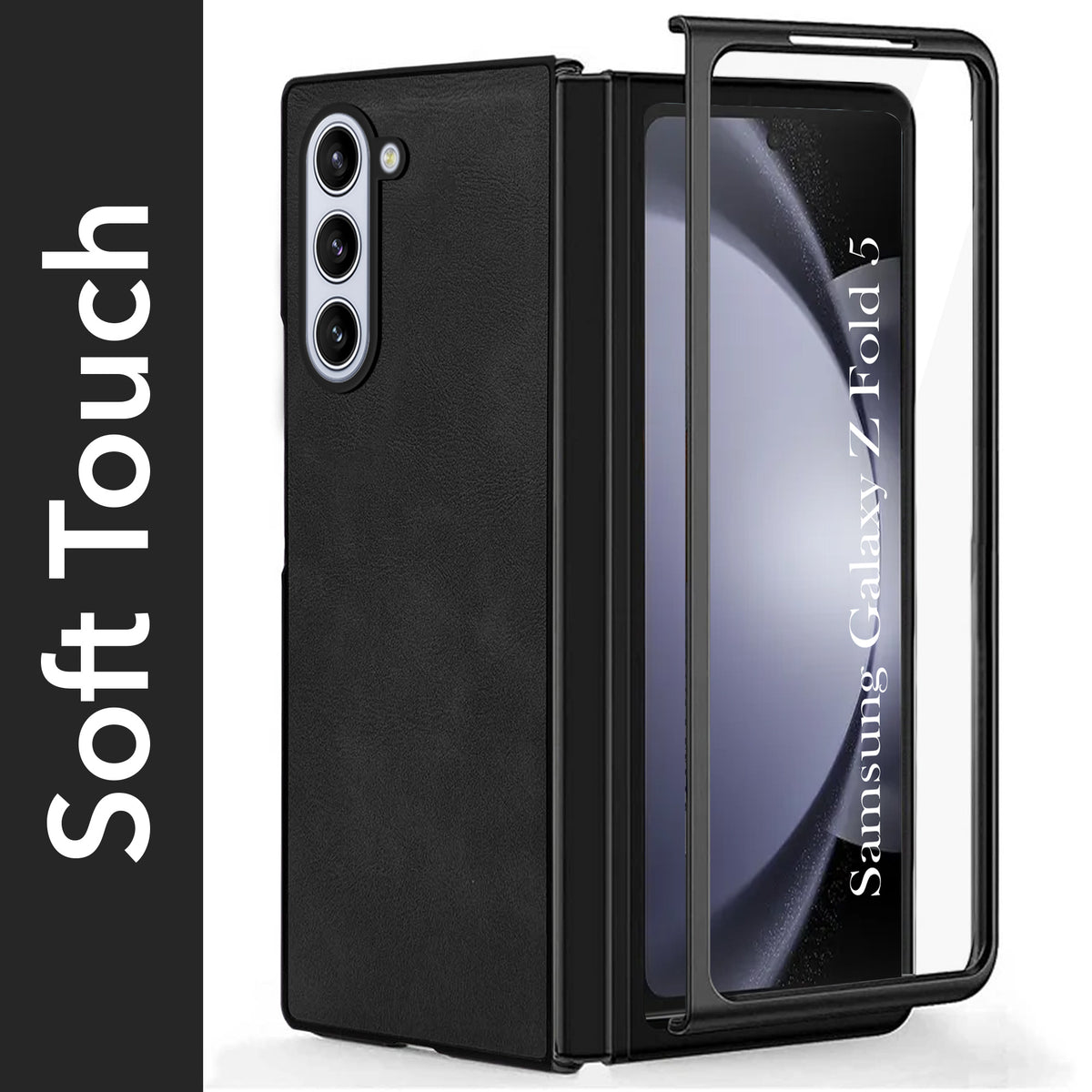 For Samsung Galaxy Z Fold 5 Back Case Cover Premium Genuine Leather (Integrated Front Screen Protector | Inside Microfiber Cloth)