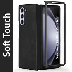 For Samsung Galaxy Z Fold 5 Back Case Cover Premium Genuine Leather (Integrated Front Screen Protector | Inside Microfiber Cloth)